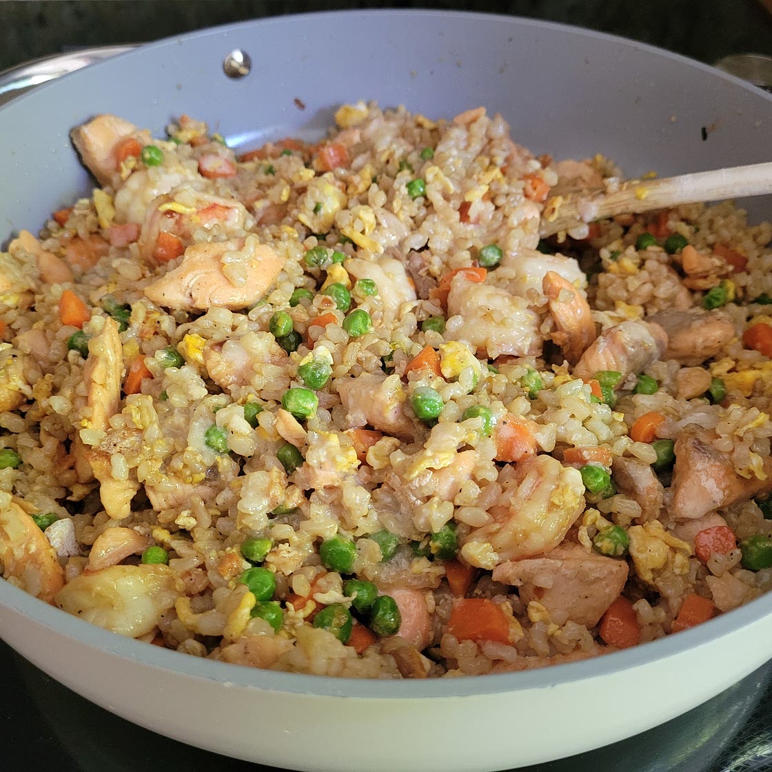 Butter Garlic Salmon and Shrimp Fried Rice