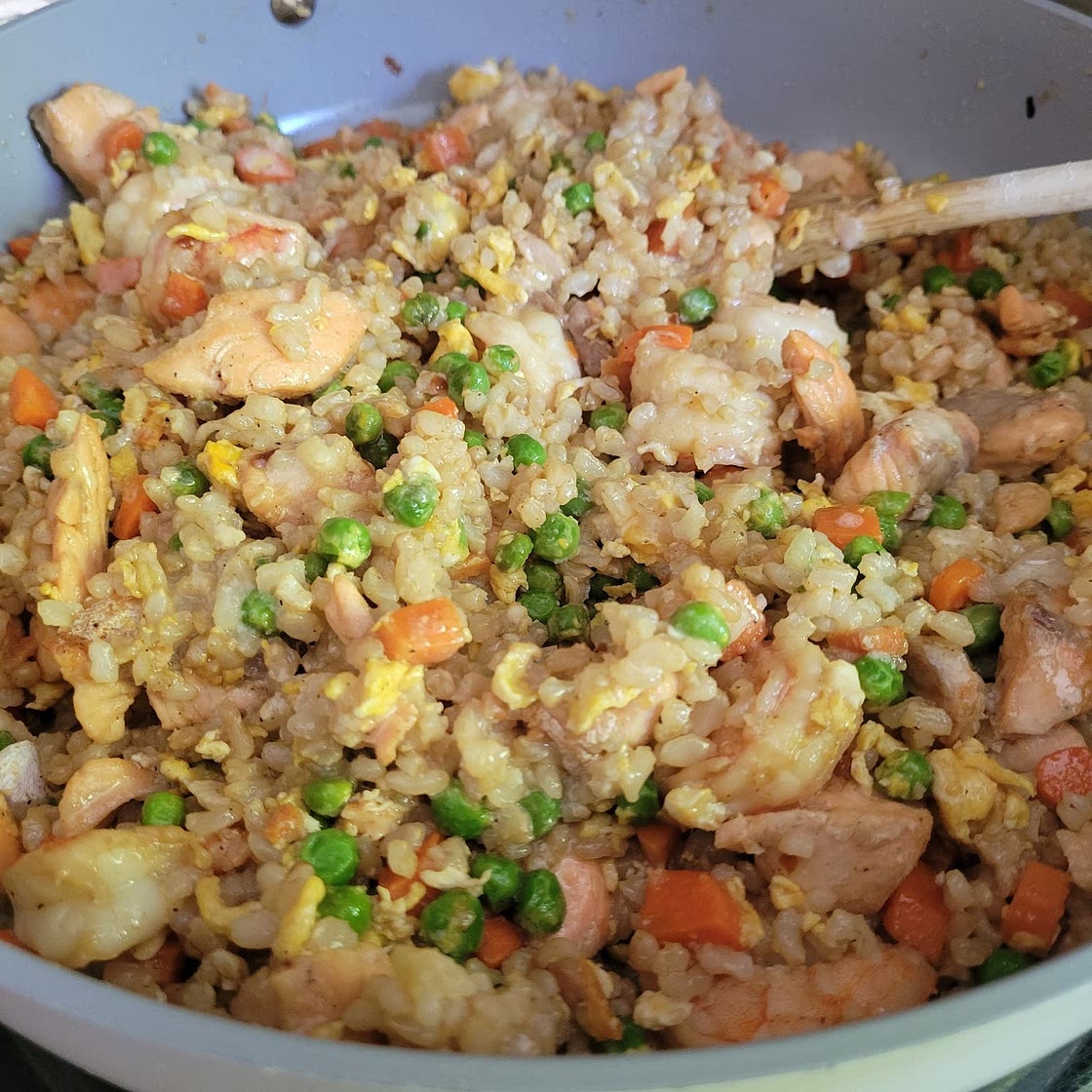 Butter Garlic Salmon and Shrimp Fried Rice