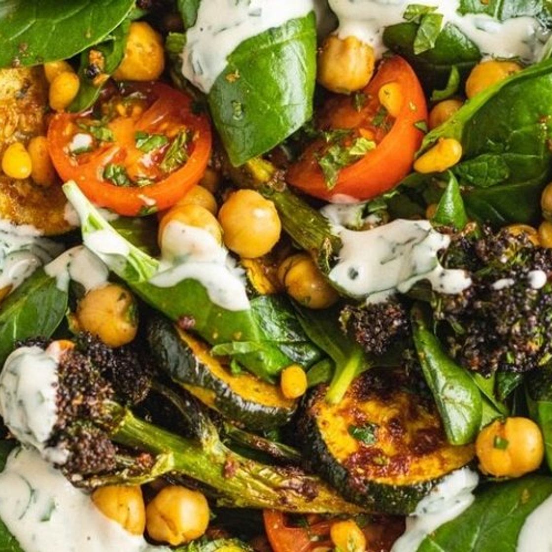 ROASTED BROCCOLI, COURGETTE & CHICKPEA SALAD