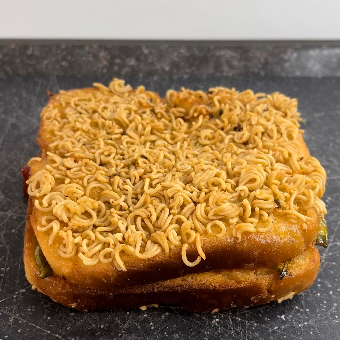 Instant noodles shrimp sandwich