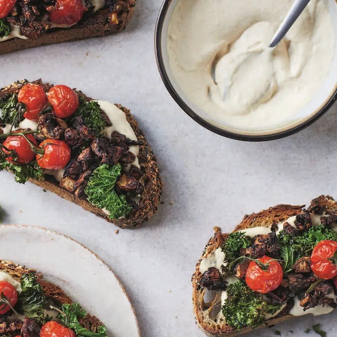 Crispy Bacon-Shrooms with Creamy Butter Bean Hummus