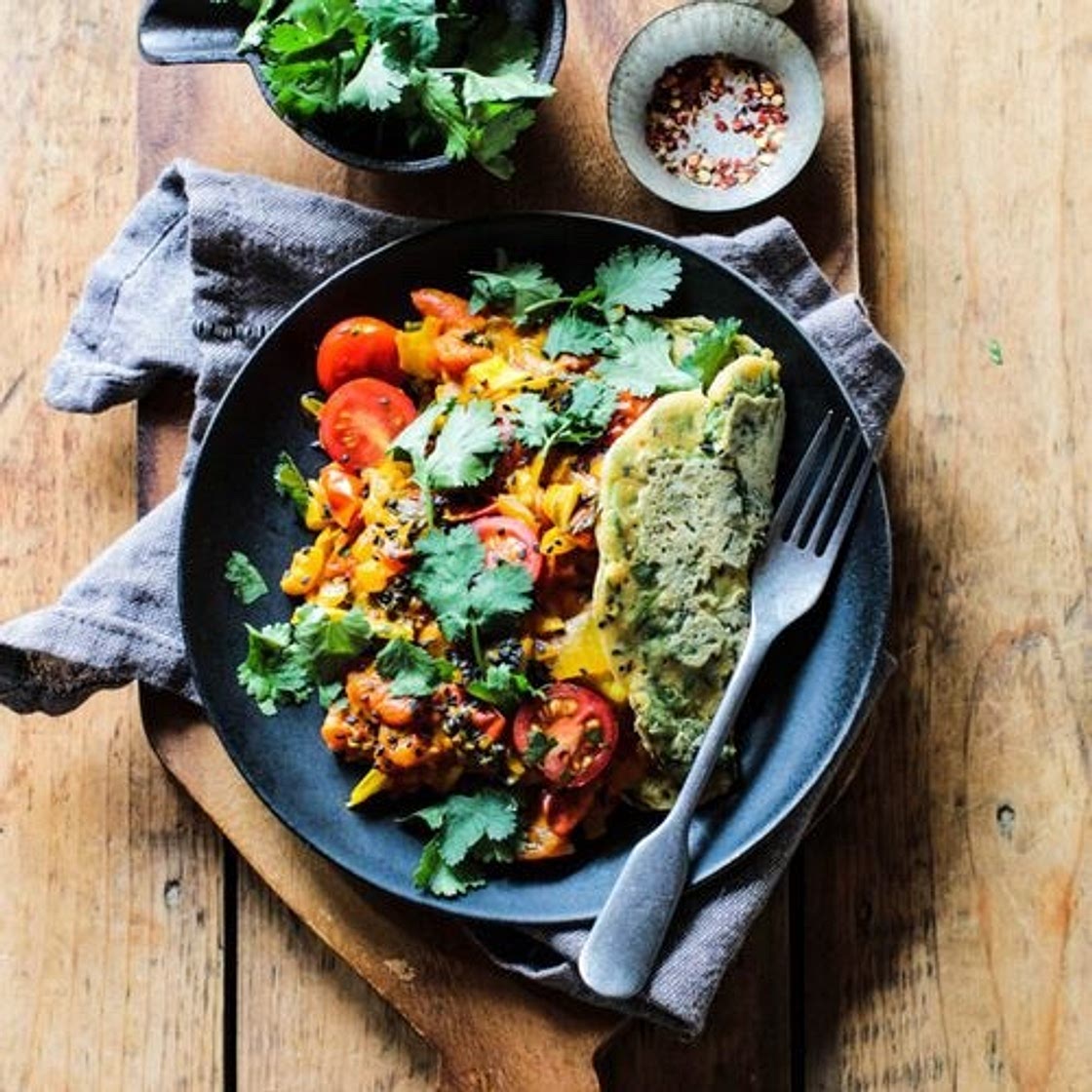 Fluffy Indian Chickpea Omelettes with Spiced Tomatoes (Gluten Free)