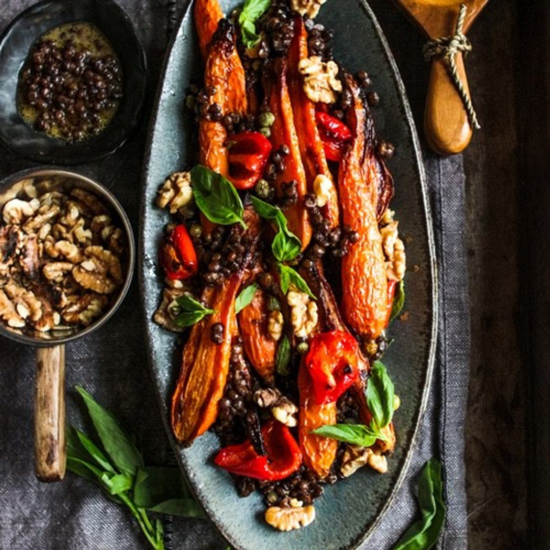 Roast Carrot, Lentil and Walnut Salad