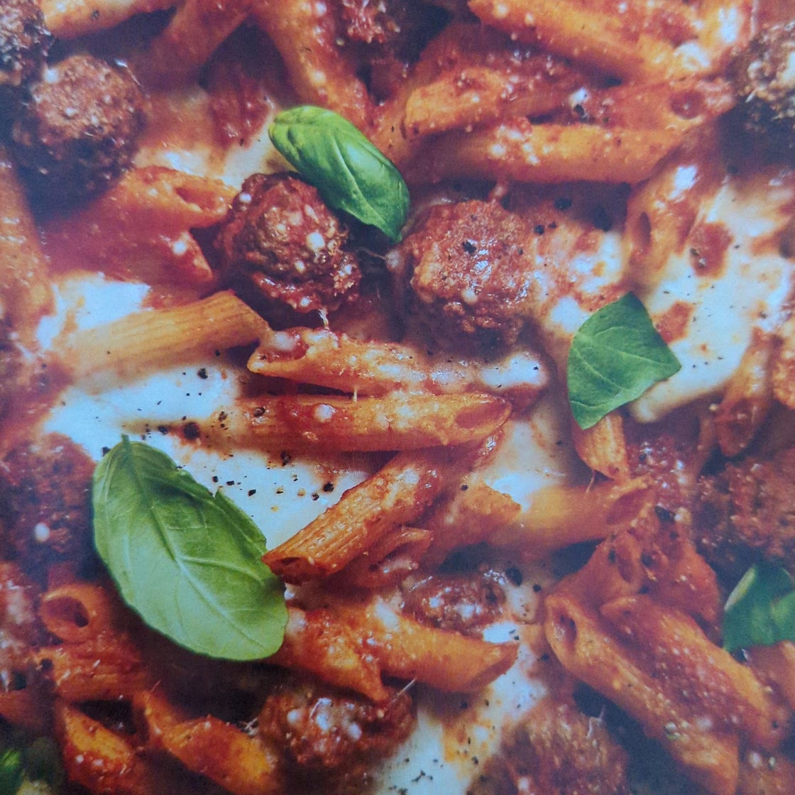 Garlicky Meatball Pasta Bake
