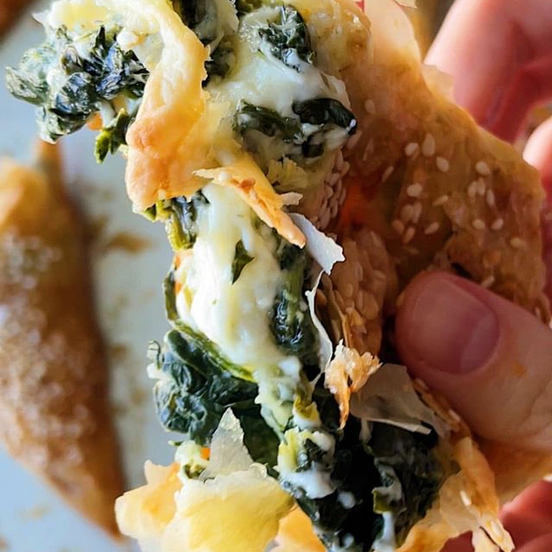 SPANAKOPITA TRIANGLES - flaky, crunchy and so so cheesy