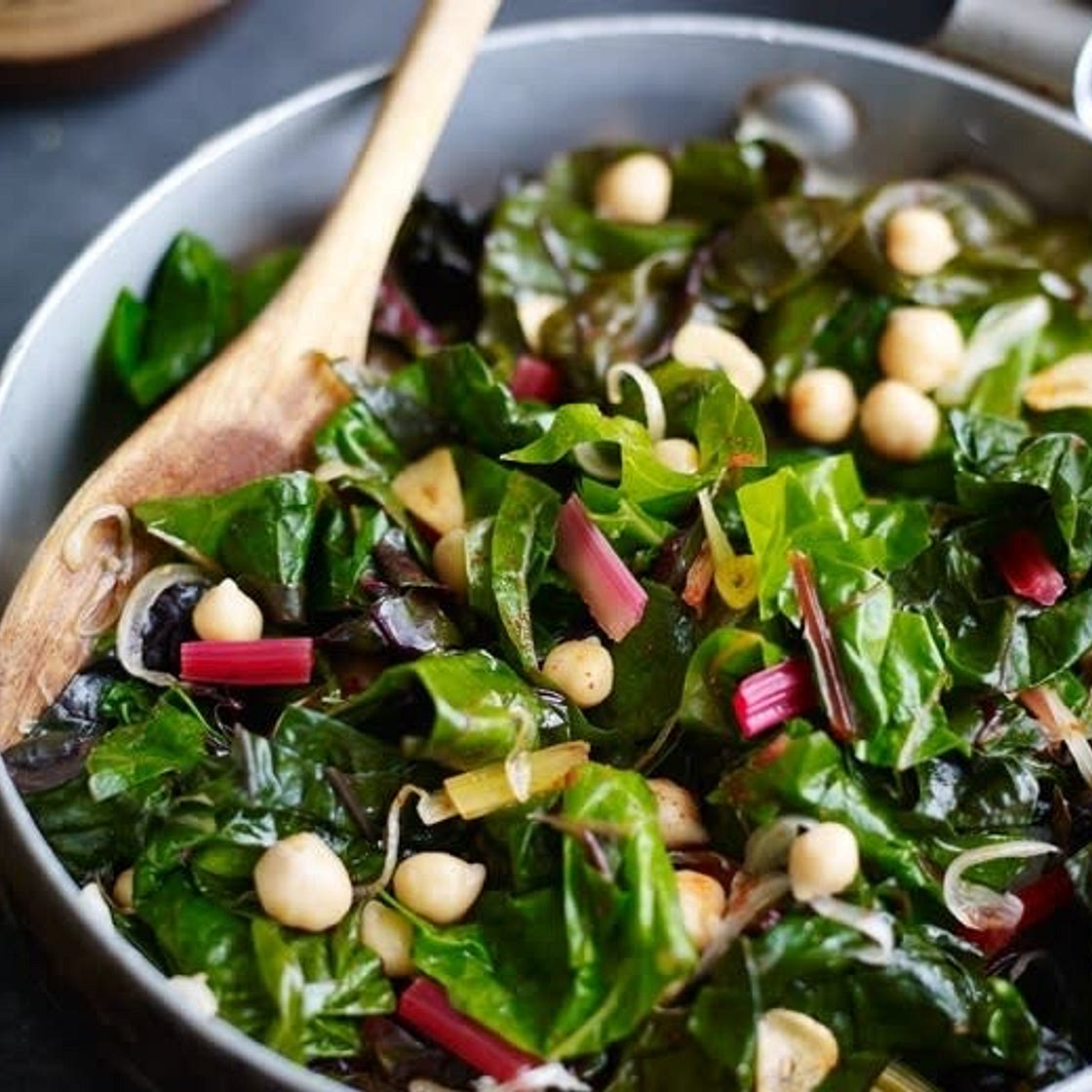 SPANISH-STYLE SWISS CHARD
with chickpeas