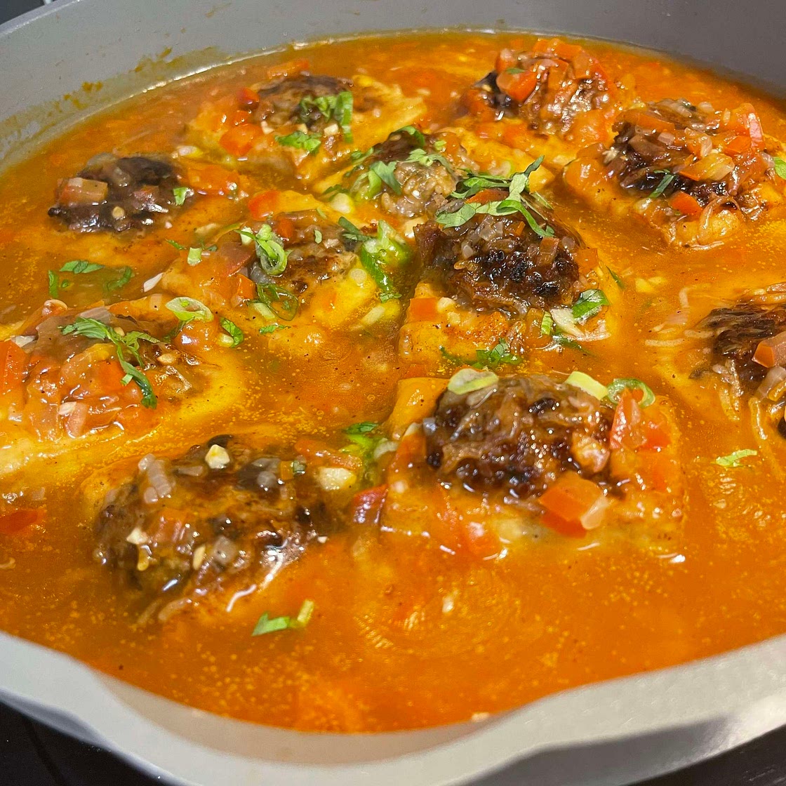 Pork Stuffed Fried Tofu in Tomato Sauce 