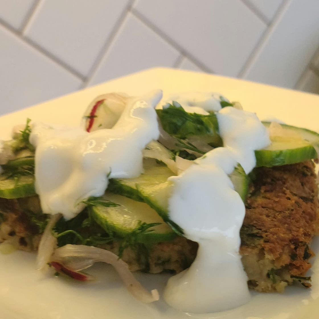 Big Baked Falafel Cake With Cucumber Salad