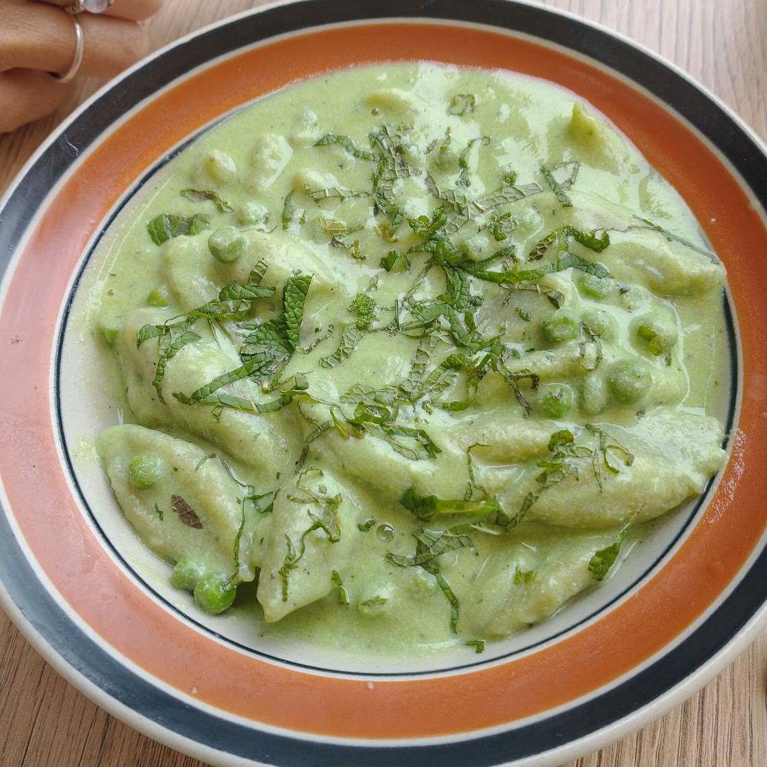 Pâtes sauce petits pois menthe