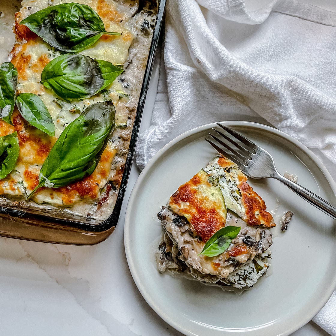 veggie noodle lasagna with a mushroom béchamel sauce