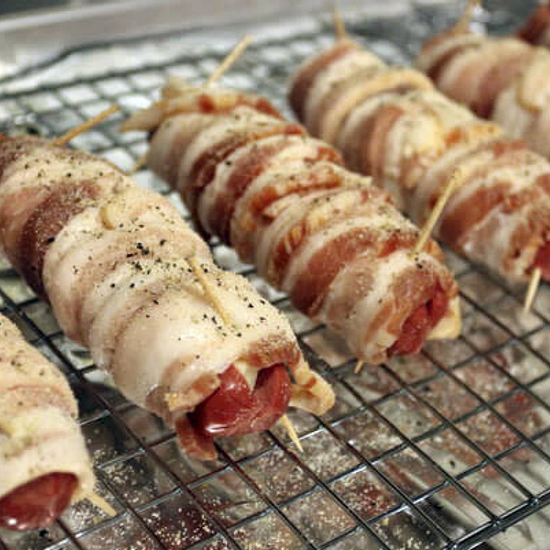Keto: Cheese Stuffed Bacon Wrapped Hot Dogs