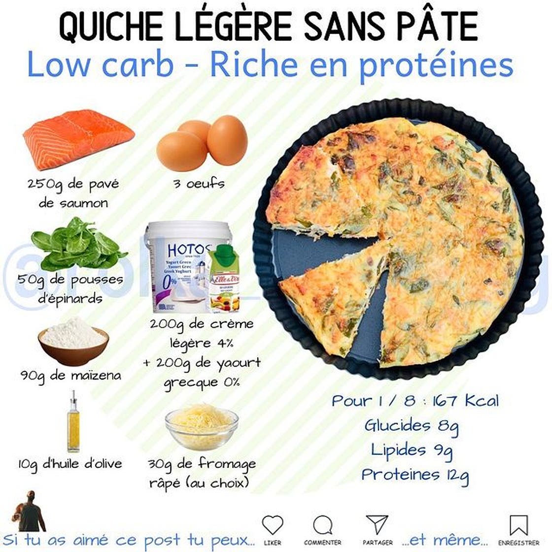 🥗QUICHE SANS PÂTE 🥗 ✅ Healthy, low carb, légère, équilibrée, protéinée, sans gluten, facile à faire,… Il faudra juste rajouter une bonne salade verte et/ou des légumes et l’équilibre sera parfait 😉 ➡️ Préchauffer le four à 200 degrés. ➡️ Faire précuire 