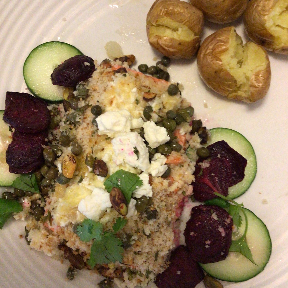 Pistachio-crusted side of salmon