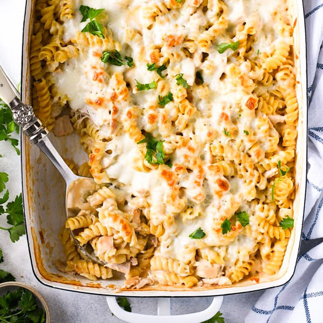 Dump and Bake Chicken Alfredo Pasta Casserole