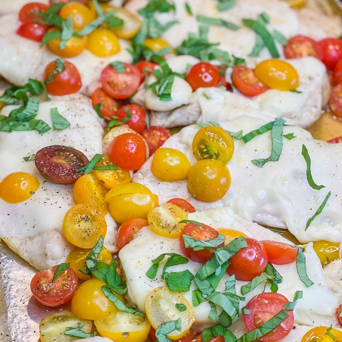 Bruschetta sheetpan chicken 