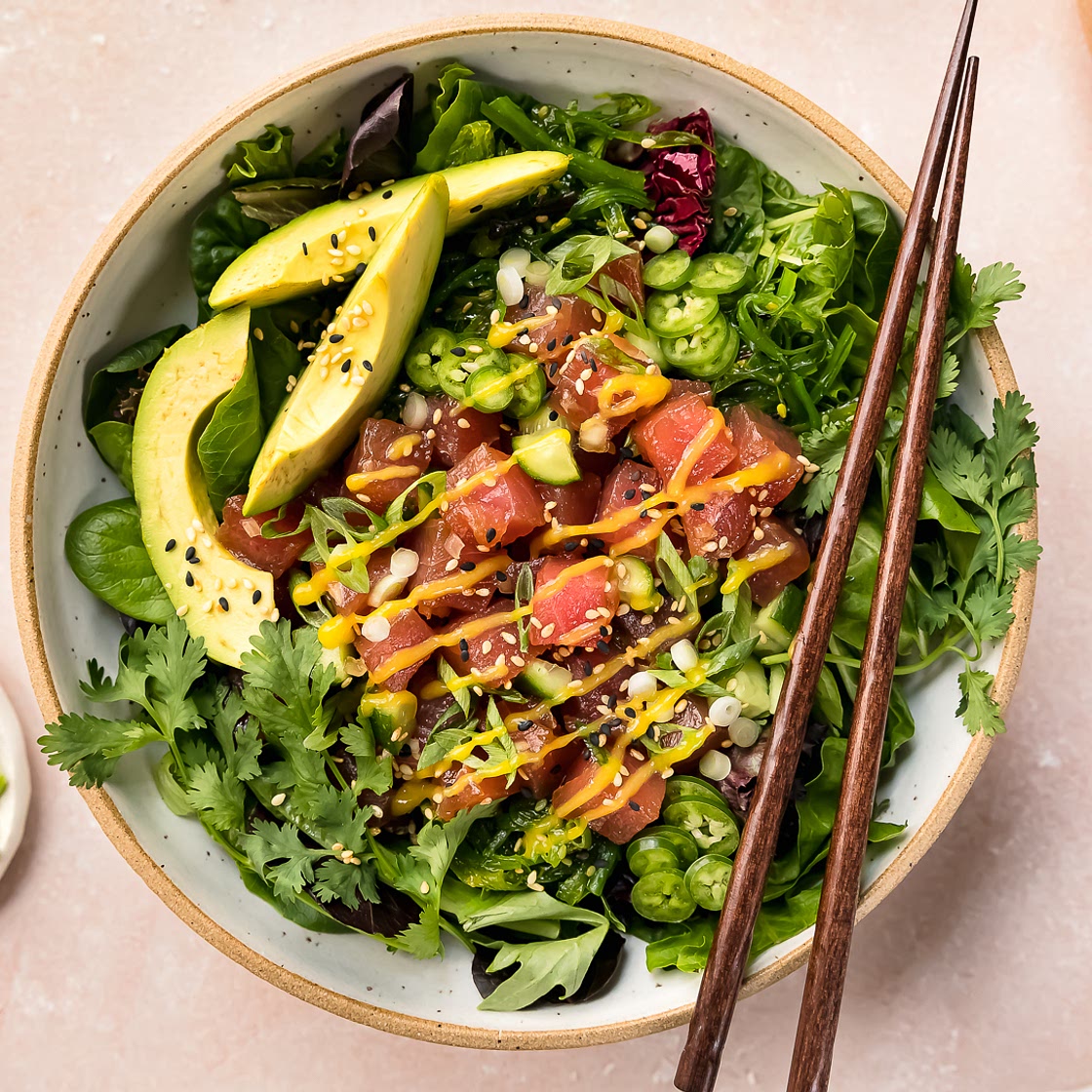Avocado Mango Tuna Poke Salad Bowl