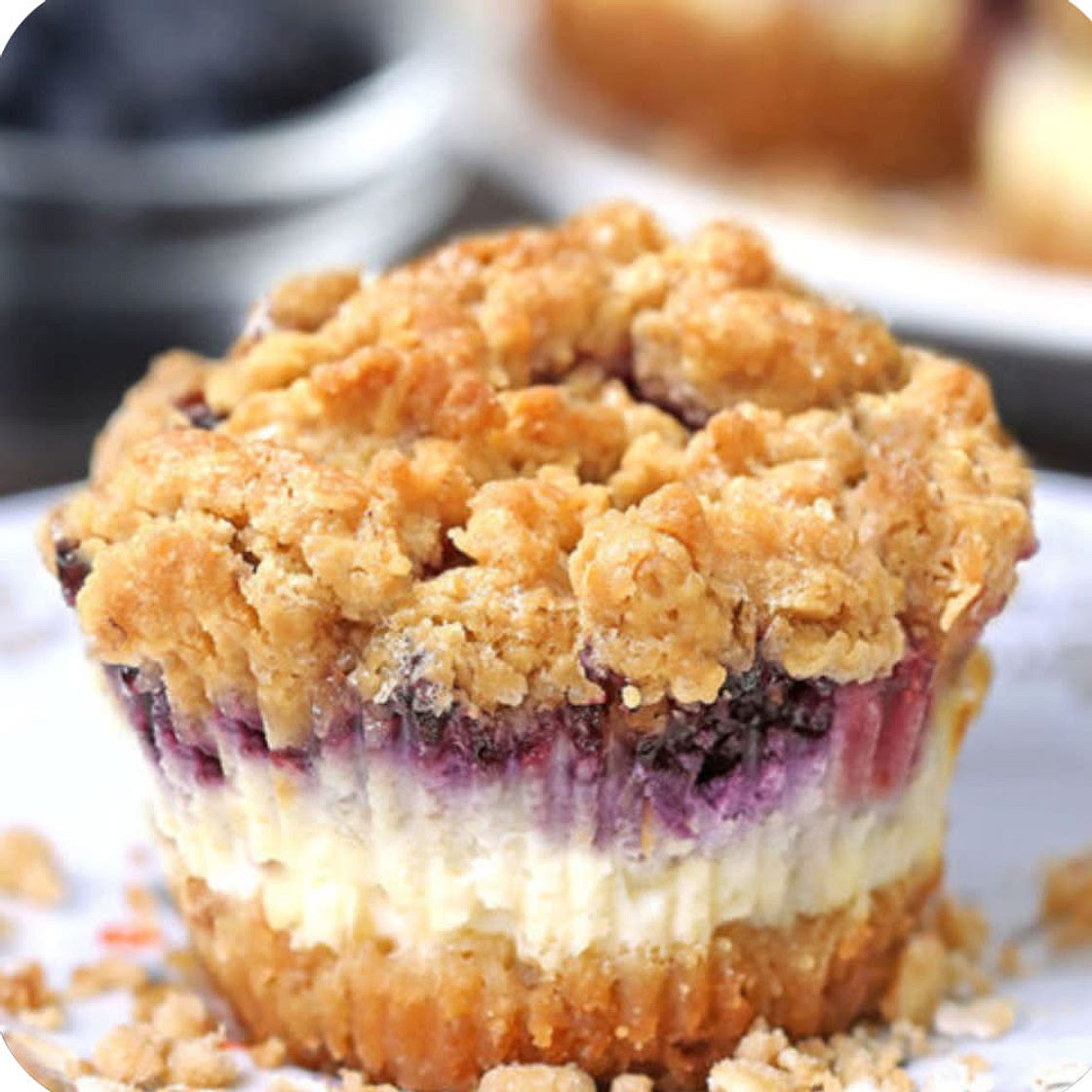 Blueberry Crumble Mini Cheesecakes - Cakescottage