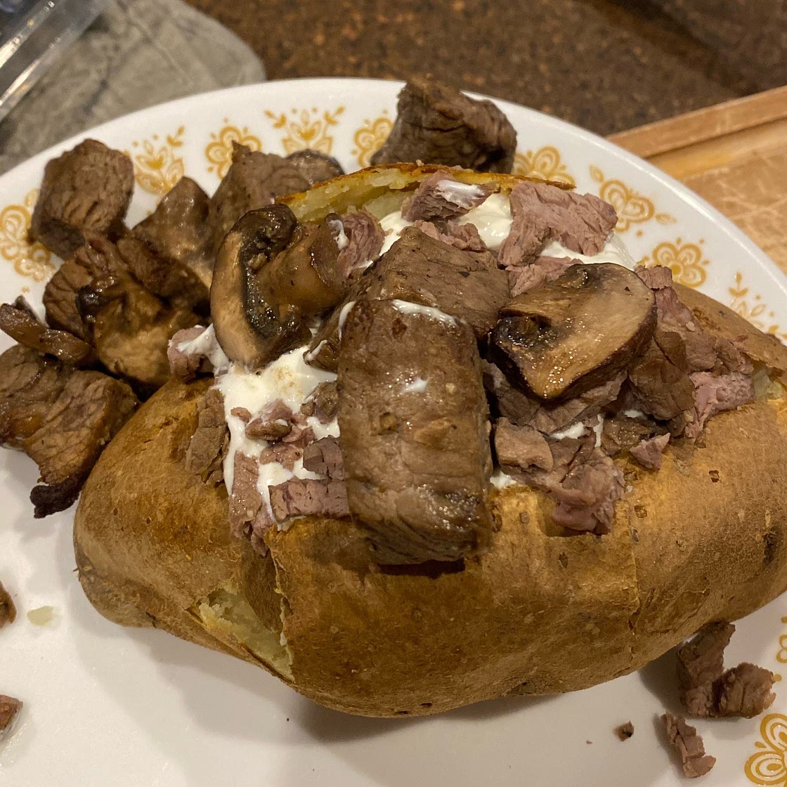 Air Fryer Steak Bites and Mushrooms