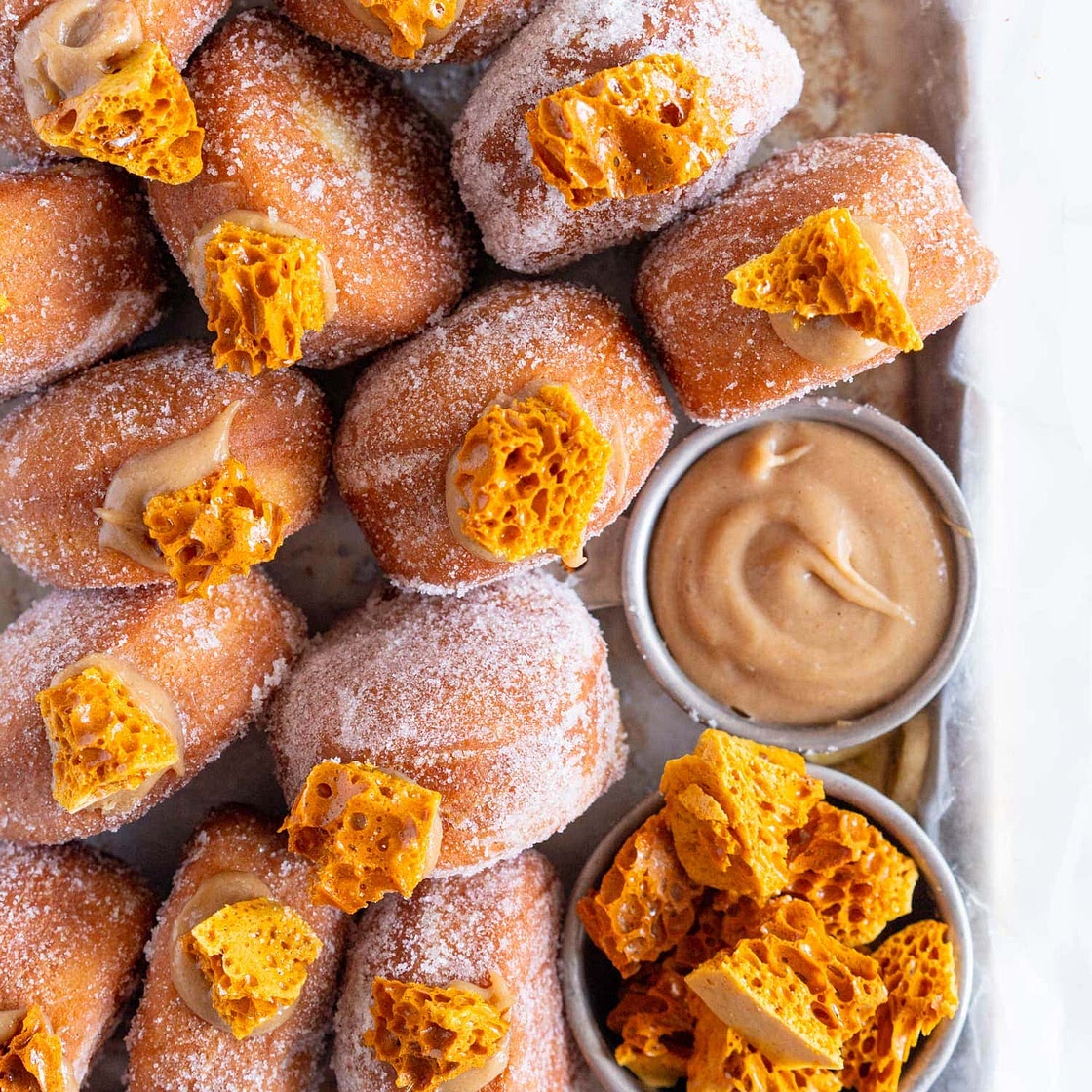 Banoffee Doughnuts - Brioche Doughnuts with Banana Salted Caramel Ganache and Honeycomb