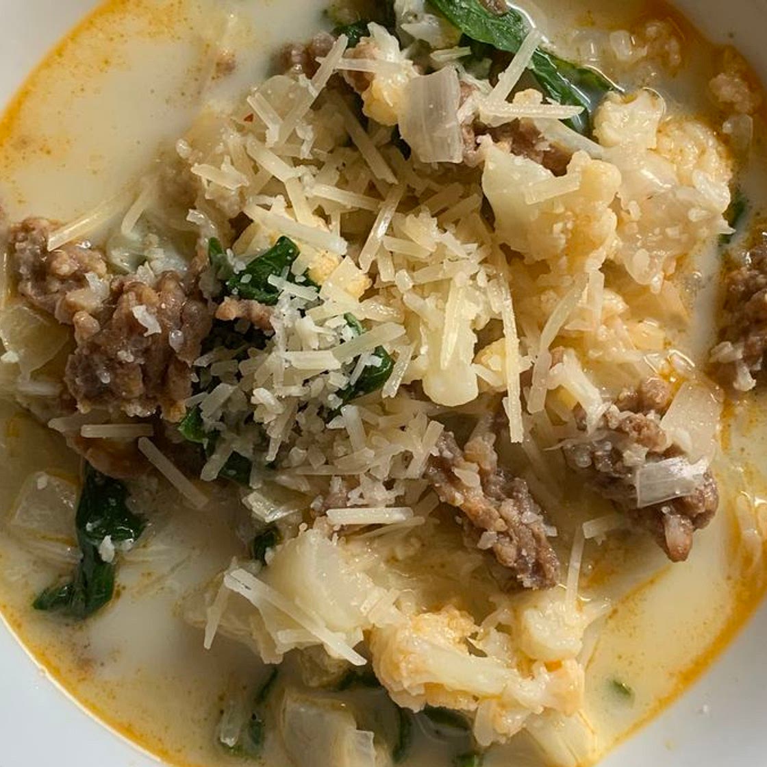 Sausage, Kale, and Cauliflower Soup