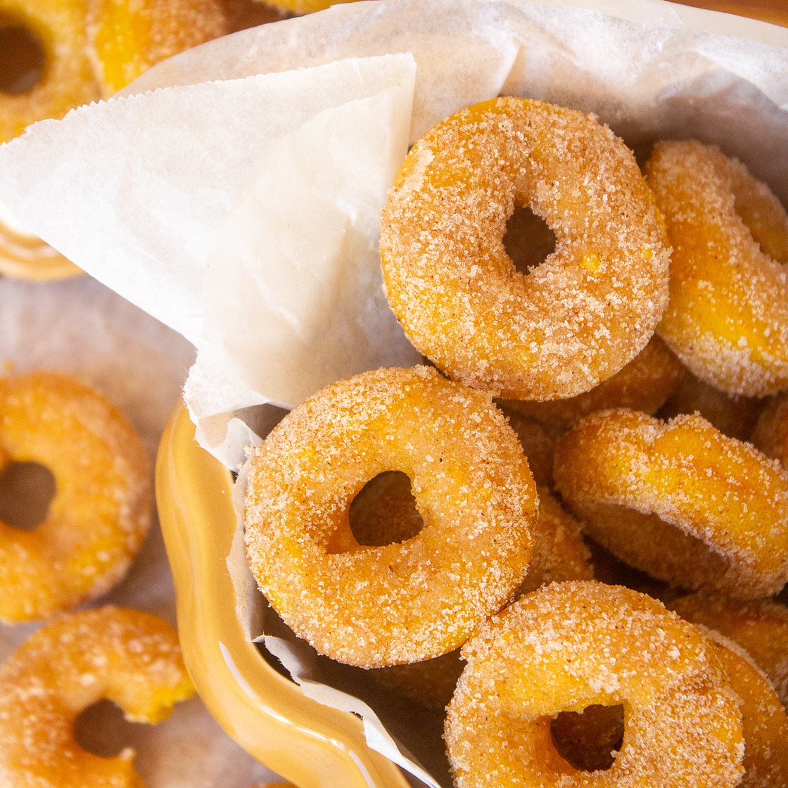 Mini Cinnamon Sugar Pumpkin Spice Donuts