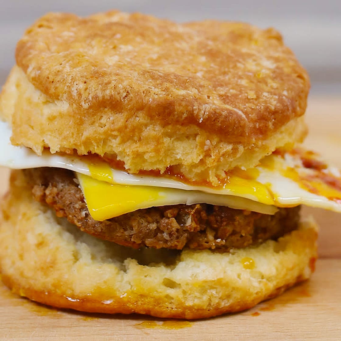 Kefir Biscuit Sandwiches with Cheddar-Pecan “Sausage”