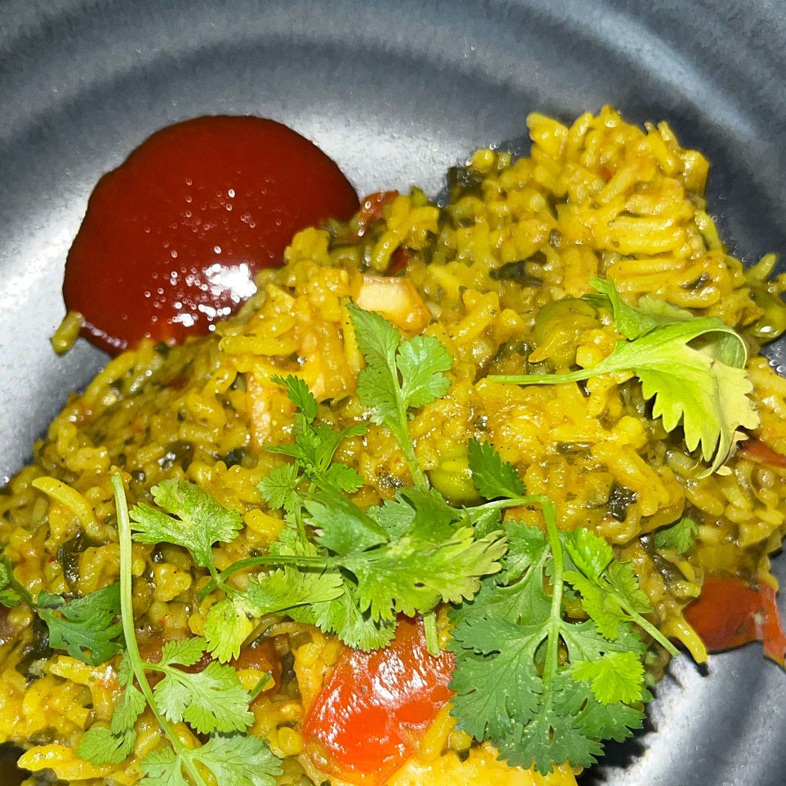 Spinach and paneer pilaf