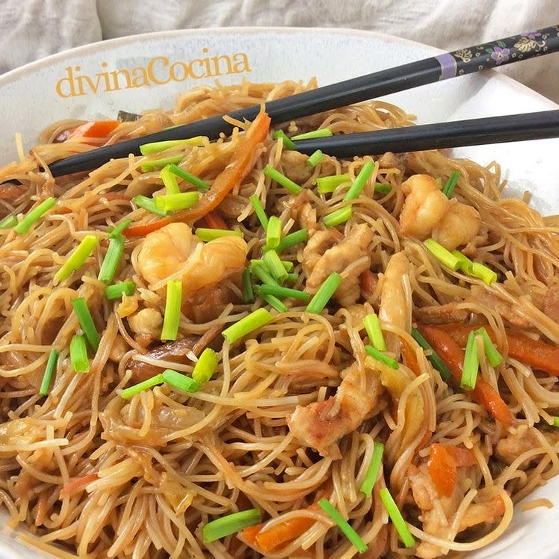Fideos de arroz con gambas