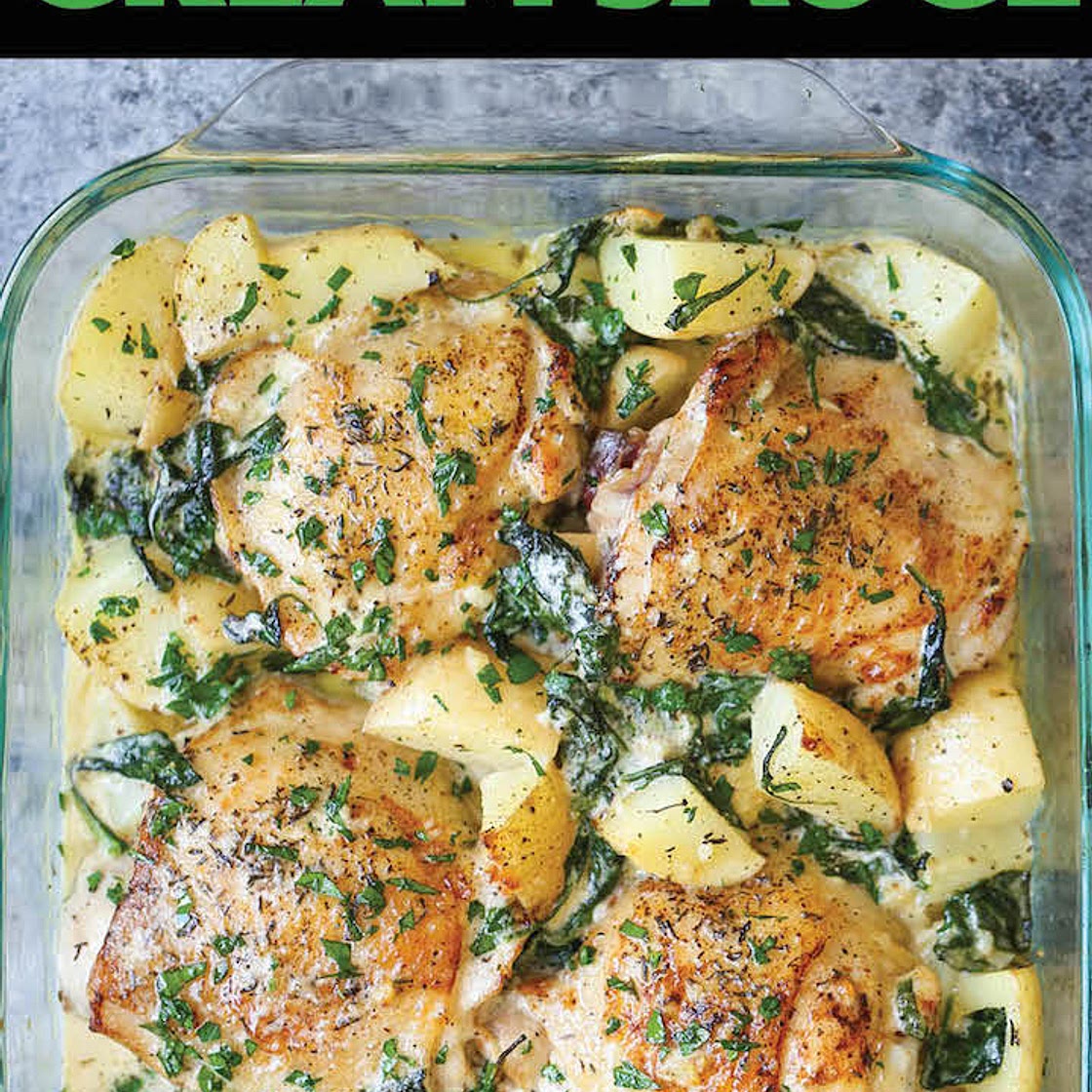 Chicken and Potatoes with Garlic Parmesan Cream Sauce – Damn Delicious