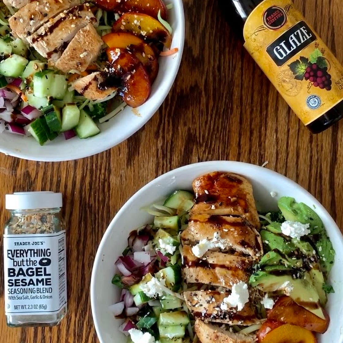 Kale and Grilled Peach Salad with Balsamic Chicken
