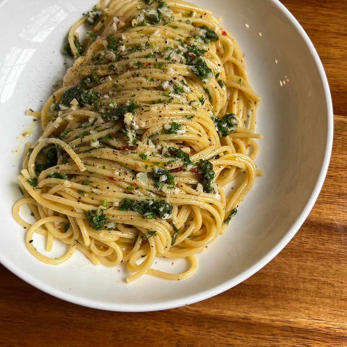 Herby Spaghetti with Anchovy Butter