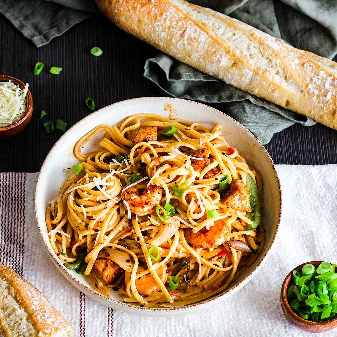 Spicy Cajun Chicken and Shrimp Pasta