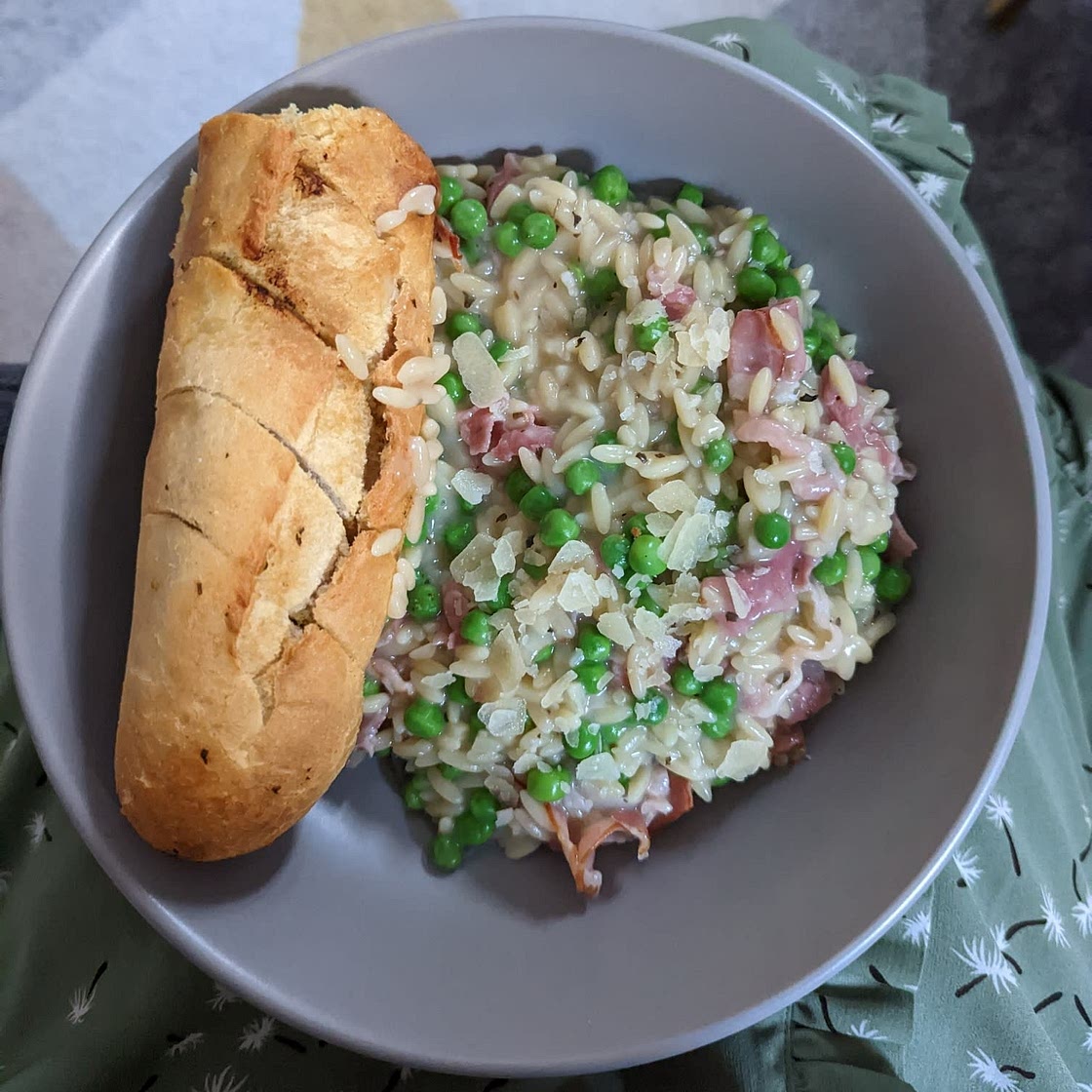 Orzotto with pancetta & peas