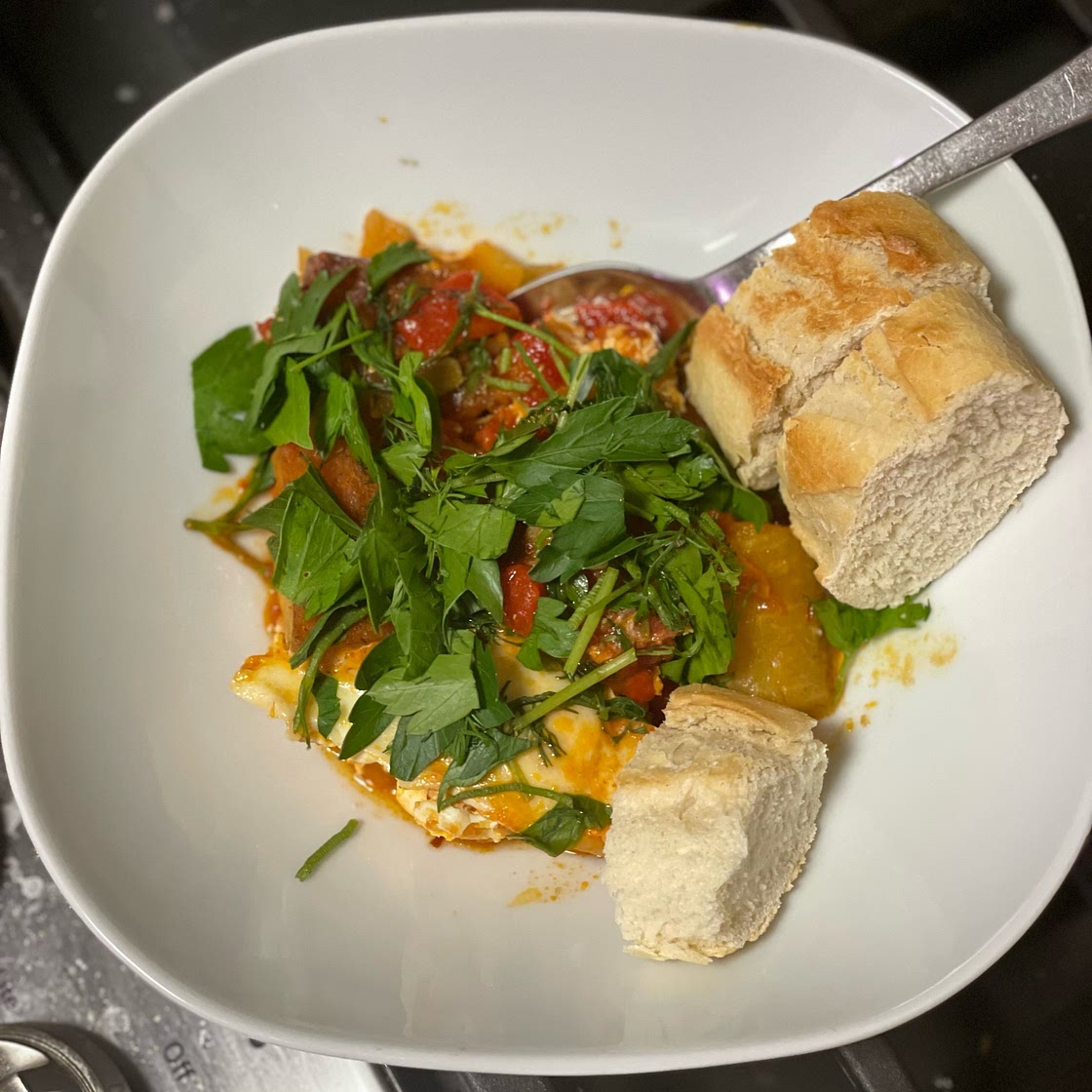 Plantains With Jammy Tomatoes and Eggs