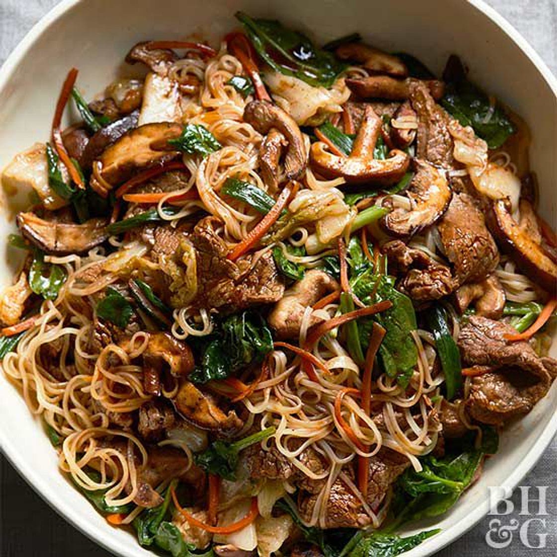 Korean-Style Steak and Noodles with Kimchi