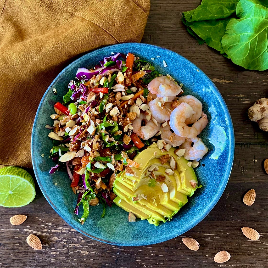 Rainbow Quinoa Salad & Prawns