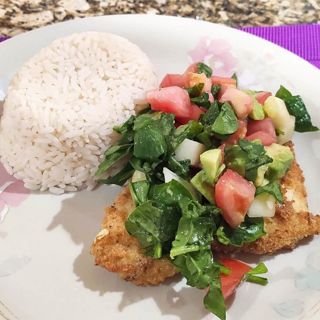 Flounder Milanese with Arugula and Tomatoes
