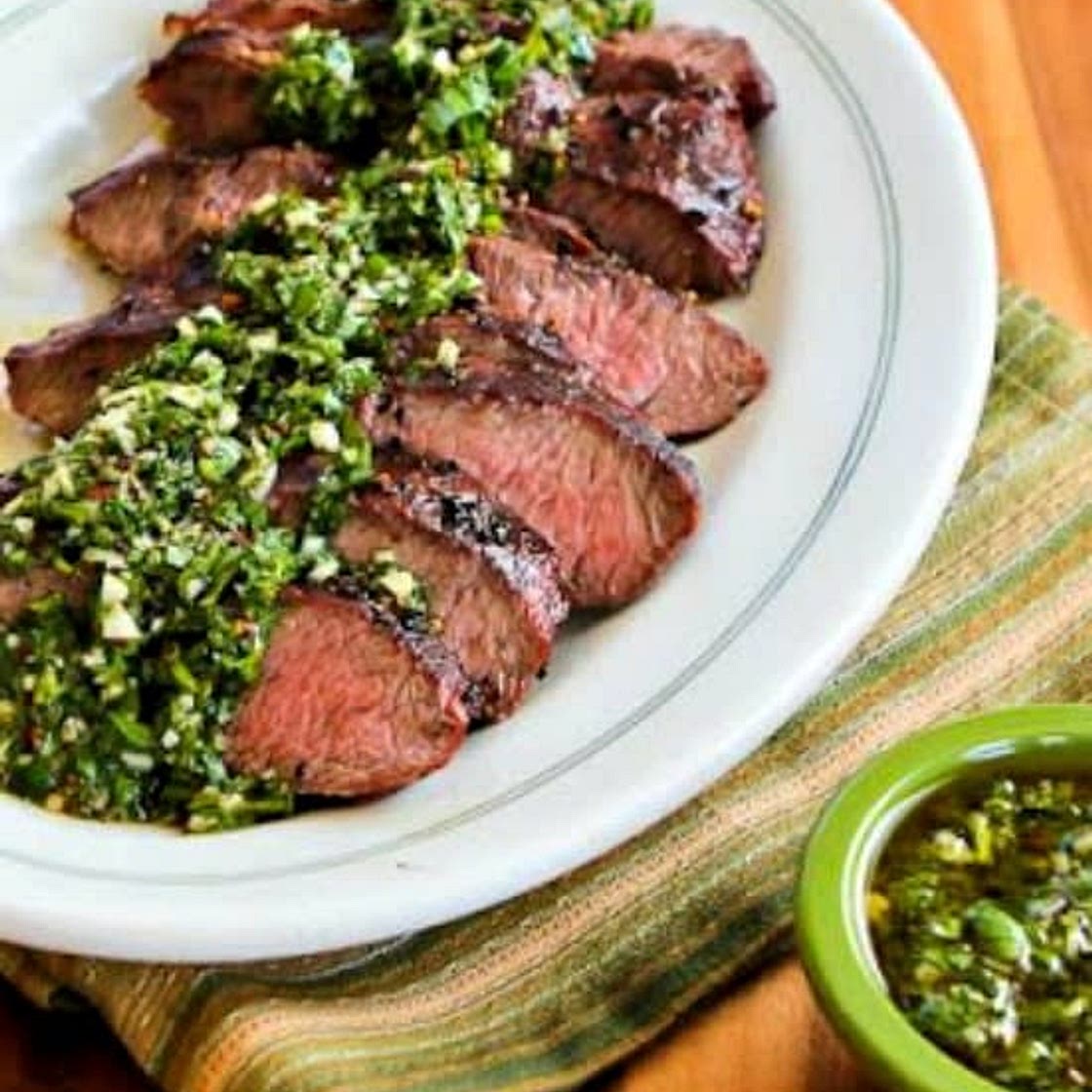 Beef Tenderloin with Chimichurri Sauce (Low Carb/Low Sodium/Diabetic Friendly/Dairy Free/Gluten Free)