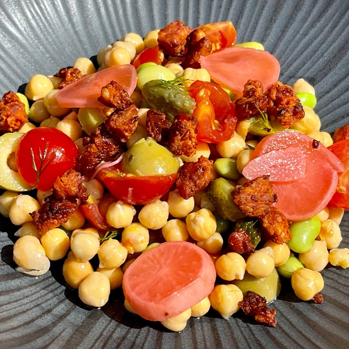 Chorizo and Chickpea Salad with a Lemon and Dill Dressing