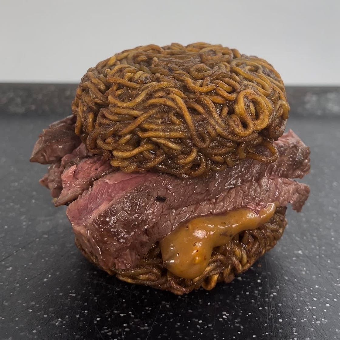 Ramen steak burger
