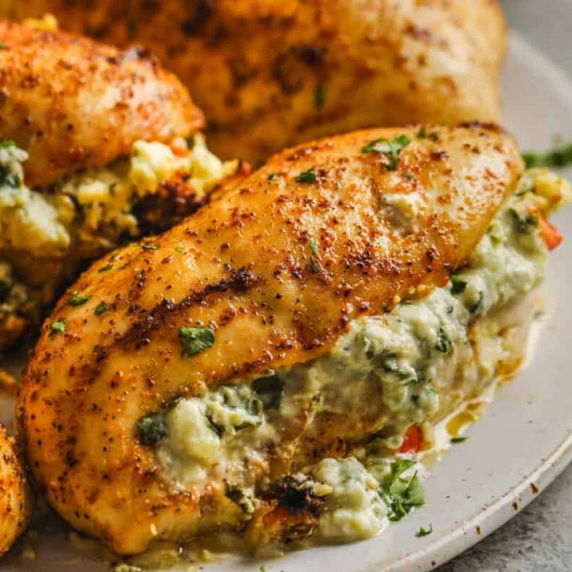 Air Fryer Spinach and Artichoke Stuffed Chicken