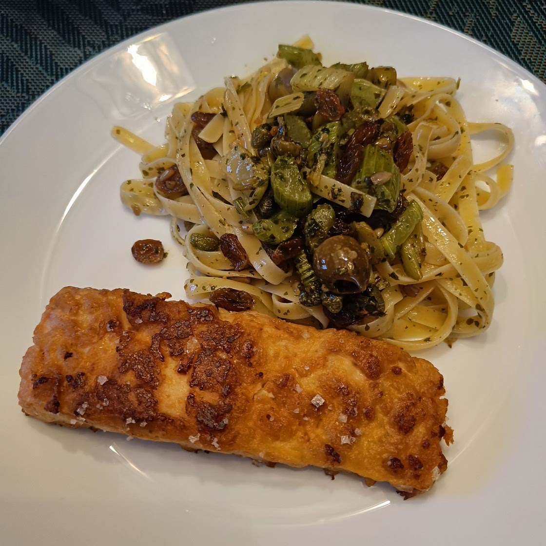 Bridget Jones's pan-fried salmon with pine nut salsa