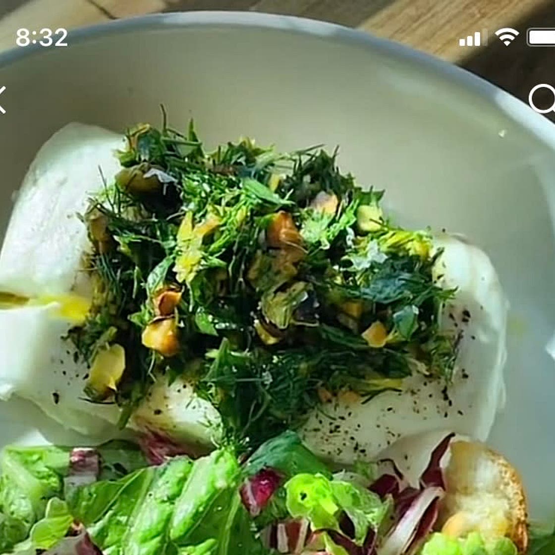 Halibut with pistachio gremolata 
