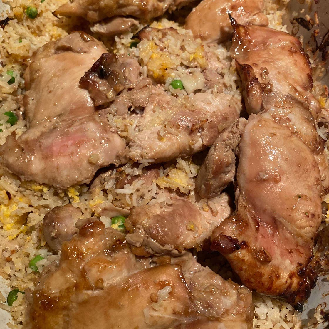 Sticky Chicken and Fried Rice Tray Bake