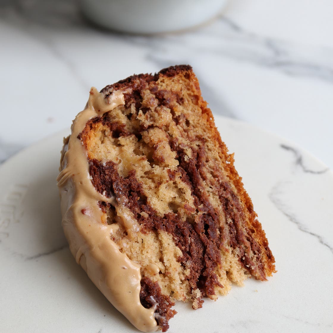 Peanut Butter Marble Banana Cake