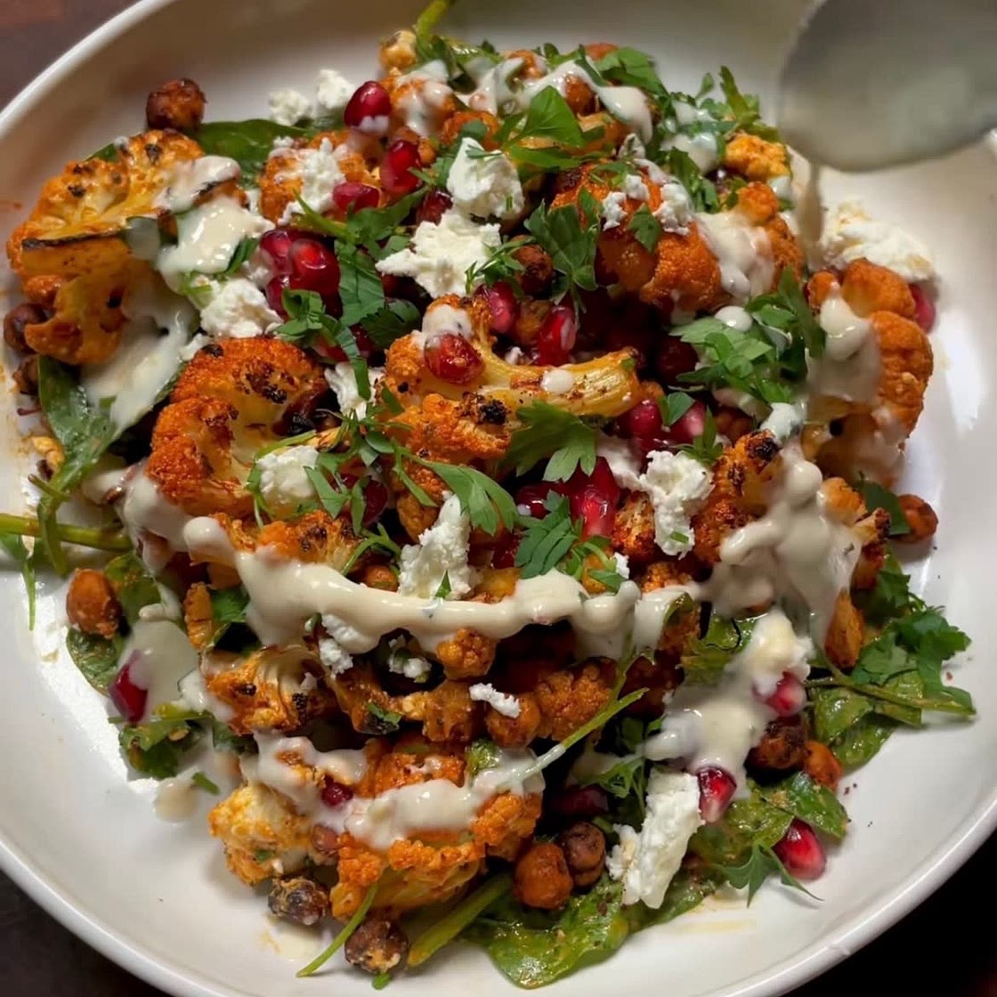 Roasted Harissa Cauliflower Salad with Crispy Chickpeas