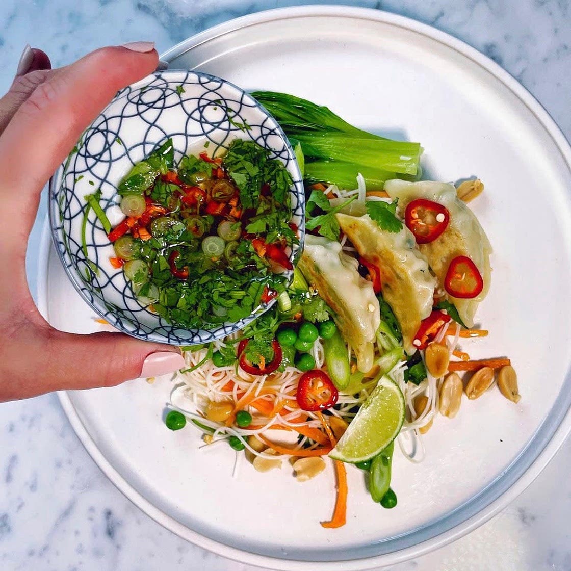 Glass Noodles & Gyoza with Herb Thai Dressing