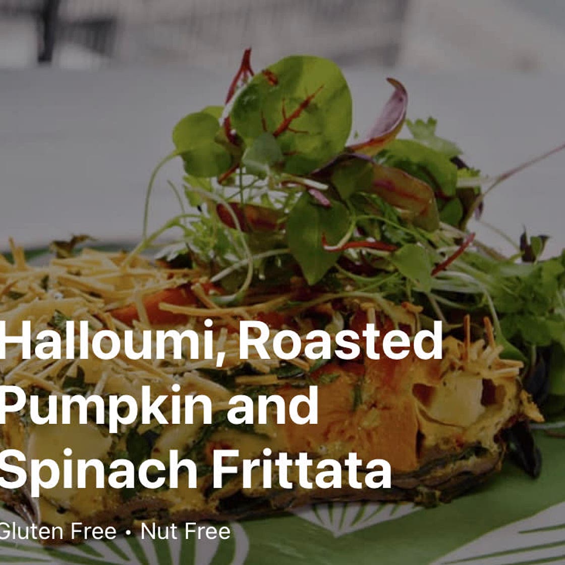 Halloumi, Roast Pumpkin, Roast Capsicum and Spinach Frittata