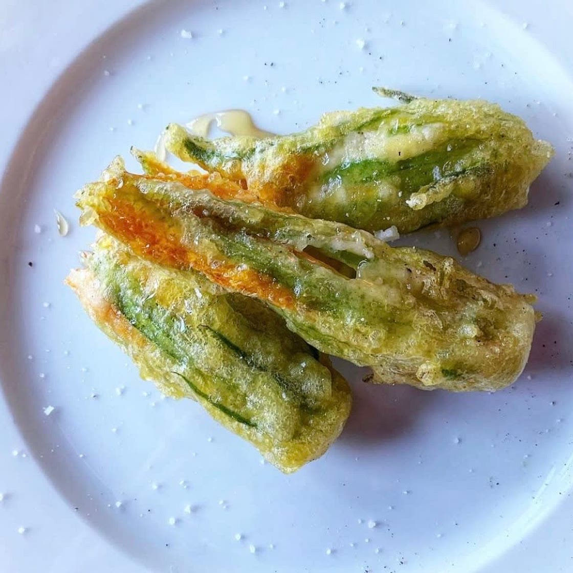 Courgette flowers with goats cheese and thyme honey