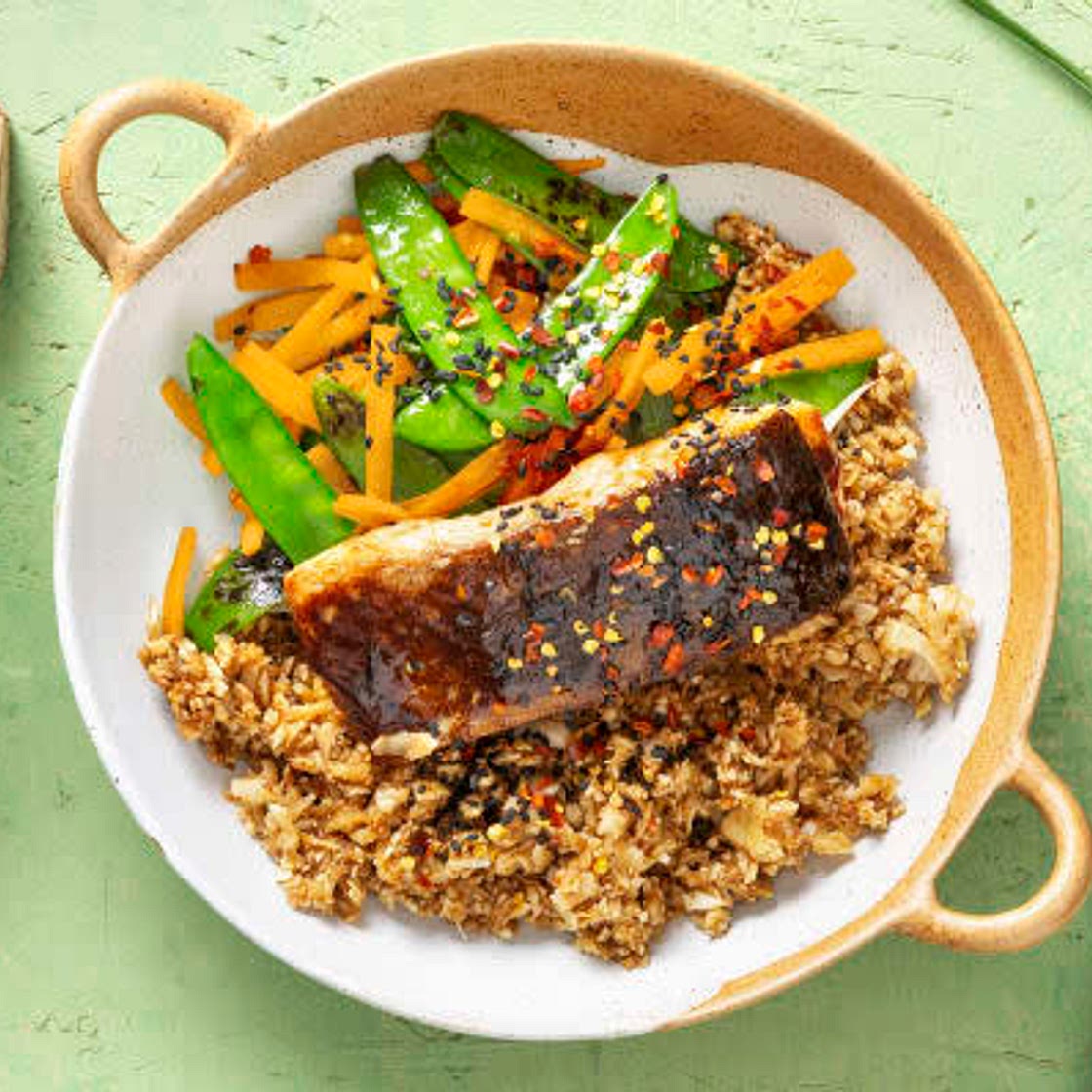 Hoisin Trout

with Sticky Cauliflower Rice and Mangetout